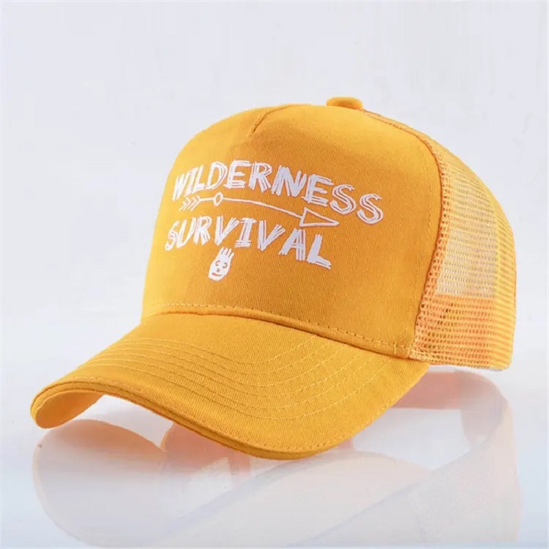 Custom Print gelb Baumwoll Wildleder Stickerei strukturiert 6 Panel Mesh Caps Baseball Cap Trucker Hut